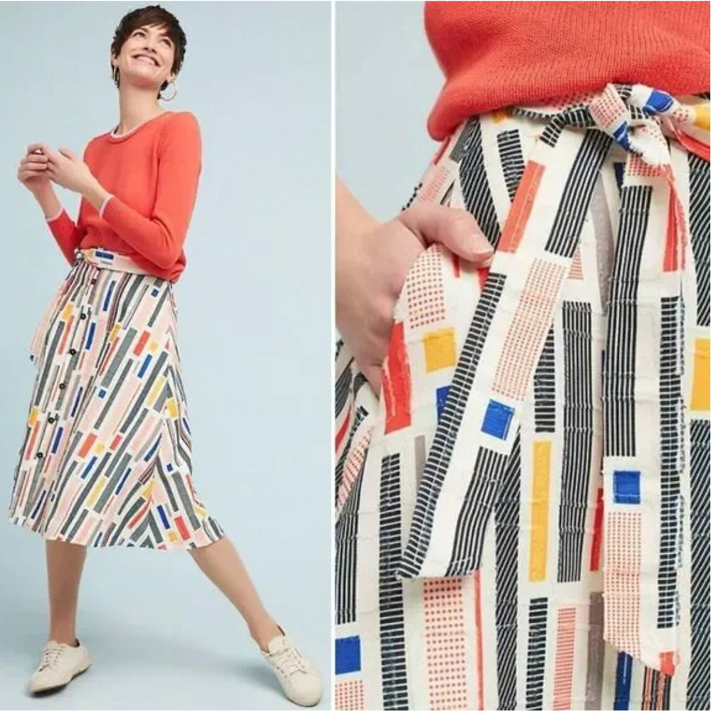 Anthropologie Hutch Willem Skirt Womens 2 A-Line Patchwork Retro 50s Midi Artsy - Picture 2 of 16